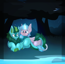 Size: 2282x2246 | Tagged: safe, artist:spoonfulofsuga, oc, oc:cloudy quartz, oc:moss mane, kirin, pony, unicorn, high res, oc x oc, shipping