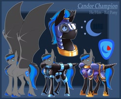 Size: 2048x1674 | Tagged: safe, artist:parrpitched, oc, oc:candor champion, bat pony, clothes, concave belly, fireheart76's latex suit design, gloves, large wings, latex, latex gloves, latex mask, latex suit, prisoners of the moon, reference sheet, royal guard, rubber, rubber suit, wings