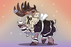 Size: 1200x800 | Tagged: safe, artist:redahfuhrerking, stronghoof hoofstrong (tfh), deer, reindeer, them's fightin' herds, braid, clothes, cloven hooves, community related, crossdressing, gradient background, maid, maid stronghoof, solo