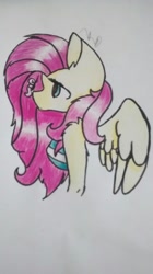 Size: 728x1296 | Tagged: safe, artist:mynameislele, fluttershy, pegasus, anthro, g4, breasts, female, insect on nose, profile, sideboob, solo, traditional art