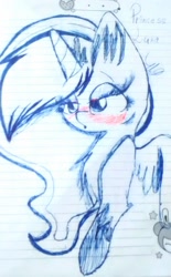 Size: 1456x2355 | Tagged: safe, artist:mynameislele, part of a set, princess luna, alicorn, pony, g4, blushing, drunk, drunk luna, lined paper, sketch, solo, traditional art