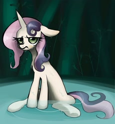 Size: 2682x2907 | Tagged: safe, artist:noriiuwu, sweetie belle, pony, unicorn, g4, high res, sitting, sweetie belle is not amused, unamused, water, wet, wet mane