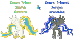 Size: 8776x4817 | Tagged: source needed, safe, anonymous artist, oc, oc only, oc:crown prince zenith sunshine, oc:crown princess perigee moonshine, alicorn, pony, g4, absurd resolution, alicorn oc, beard, brother, brother and sister, cousins, crown, crown prince, crown princess, cutie mark, description is relevant, ethereal mane, ethereal tail, eyebrows, eyelashes, eyeshadow, facial hair, family, female, goatee, half-brother, half-cousins, half-siblings, half-sister, happy, hoof shoes, horn, jewelry, looking, looking at each other, looking at someone, makeup, male, mare, mare of the moon, moustache, name, nostrils, offspring, parent:king equus, parent:princess celestia, parent:princess luna, parents:canon x oc, parents:celequus, parents:equuna, pony oc, prince, princess, product of incest, regalia, royalty, show accurate, siblings, simple background, sister, smiling, stallion, stallion of the sun, story included, symbol, tail, text, transparent background, vector, wall of tags, wings