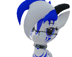 Size: 680x540 | Tagged: safe, artist:lithus, oc, oc only, oc:light speed, pegasus, pony, 3d, animated, blender, blender cycles, blinking, blue eyes, blue mane, collar, devil horns, floppy ears, folded wings, glasses, horns, looking at you, pegasus oc, simple background, smiling, smiling at you, solo, sway, transparent background, white body, white coat, wings