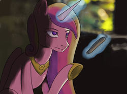 Size: 1381x1021 | Tagged: safe, artist:reponer, princess cadance, alicorn, pony, g4, cigar, concave belly, female, goodfellas, magic, mare, parody, pointing, real life background, serious, serious face, smoking, solo, telekinesis