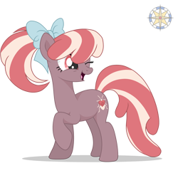 Size: 3500x3500 | Tagged: safe, artist:r4hucksake, oc, oc:rose bug, earth pony, pony, bow, female, hair bow, high res, mare, one eye closed, simple background, solo, transparent background, wink