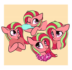 Size: 4000x3900 | Tagged: safe, artist:chip16, oc, oc only, oc:feather nib, pegasus, pony, collage, female, heart, mare, pegasus oc, pillow, simple background, tongue out, two toned mane