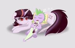 Size: 3089x2000 | Tagged: safe, spike, twilight sparkle, g4, high res, scissor twilight, sleeping