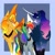 Size: 2000x2000 | Tagged: safe, artist:inisealga, princess luna, rainbow dash, spitfire, alicorn, pegasus, pony, g4, abstract background, blaze (coat marking), blushing, chest fluff, coat markings, colored ears, colored horn, colored wings, colored wingtips, ear fluff, ear piercing, earring, ethereal mane, eyeshadow, facial markings, female, folded wings, gradient mane, high res, horn, jewelry, lesbian, lidded eyes, long horn, makeup, markings, multicolored hair, multicolored mane, multicolored wings, neck fluff, nose piercing, passepartout, peytral, piercing, polyamory, rainbow wings, redesign, regalia, ship:lunadash, ship:lunadashfire, ship:lunafire, ship:spitdash, shipping, snip (coat marking), socks (coat markings), wings