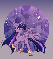 Size: 3228x3592 | Tagged: safe, artist:martazap3, twilight sparkle, alicorn, pony, g4, crown, female, high res, horn, jewelry, mare, regalia, solo, sparkles, spread wings, tail, twilight sparkle (alicorn), wings