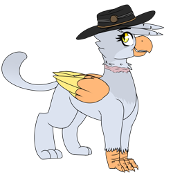 Size: 2000x2000 | Tagged: safe, artist:coatieyay, oc, oc:dawn rain, griffon, female, griffonized, hat, high res, implied hanging, scar, simple background, solo, species swap, transparent background