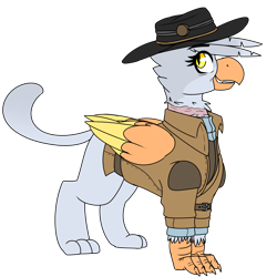 Size: 2000x2000 | Tagged: safe, alternate version, artist:coatieyay, oc, oc:dawn rain, griffon, clothes, griffonized, hat, high res, implied hanging, scar, simple background, solo, species swap, transparent background