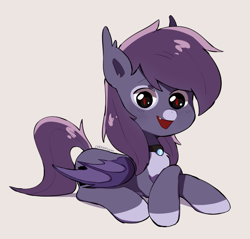 Size: 1057x1009 | Tagged: artist needed, safe, oc, oc only, oc:pestyskillengton, bat pony, pony, collar, fangs, female, lying down, mare, sketch, solo