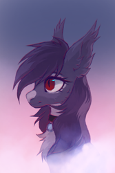 Size: 600x900 | Tagged: artist needed, safe, oc, oc:pestyskillengton, bat pony, pony, bust, collar, cute, female, mare, portrait, solo