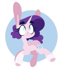 Size: 1007x1138 | Tagged: safe, artist:glowfangs, oc, oc only, oc:sequin sparkles, pony, unicorn, g4, big ears, blue background, blue eyes, coat markings, facial markings, light blue eyes, magical lesbian spawn, offspring, parent:pinkie pie, parent:rarity, parents:raripie, partially transparent background, simple background, socks (coat markings), solo, star (coat marking)