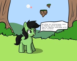 Size: 1058x841 | Tagged: safe, artist:neuro, oc, oc only, oc:filly anon, earth pony, pony, dialogue, female, filly, foal, isekai, solo
