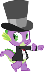 Size: 4994x8181 | Tagged: safe, artist:sapoltop, spike, dragon, a canterlot wedding, g4, season 2, bowtie, clothes, cute, dancing, happy, hat, male, ruffled shirt, running man, simple background, smiling, solo, spikabetes, suit, tailcoat, top hat, transparent background, tuxedo, vector