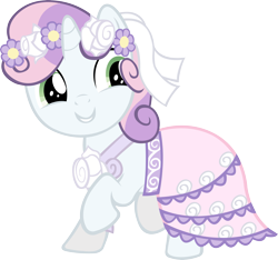 Size: 4993x4677 | Tagged: safe, artist:sapoltop, sweetie belle, pony, unicorn, a canterlot wedding, g4, season 2, clothes, cute, dancing, diasweetes, dress, female, filly, foal, happy, simple background, smiling, solo, transparent background, vector, wedding dress