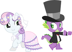 Size: 8422x6075 | Tagged: safe, artist:sapoltop, spike, sweetie belle, dragon, pony, unicorn, a canterlot wedding, g4, season 2, clothes, cute, dancing, diasweetes, dress, duo, female, filly, foal, happy, looking at each other, looking at someone, male, simple background, smiling, spikabetes, transparent background, tuxedo, vector, wedding dress