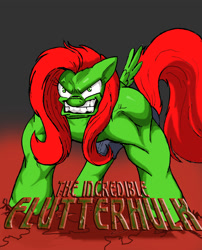 Size: 1000x1238 | Tagged: safe, artist:kenichi-shinigami, fluttershy, pegasus, pony, g4, crossover, female, flutterhulk, gradient background, mare, marvel, solo, the incredible hulk