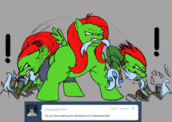 Size: 1200x851 | Tagged: safe, artist:kenichi-shinigami, fluttershy, trixie, pegasus, pony, unicorn, g4, crossover, female, flutterhulk, loki, mare, marvel, mouth hold, scene interpretation, the avengers, the incredible hulk