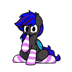 Size: 800x800 | Tagged: safe, artist:sugar morning, oc, oc only, oc:ebony rose, bat pony, pony, animated, clothes, commission, cute, ear tufts, emanata, fangs, female, gif, looking at you, mouth hold, ocbetes, one eye closed, simple background, sitting, smiling, socks, solo, sparkles, spread wings, striped mane, striped socks, striped tail, sugar morning's sockies, tail, transparent background, two toned mane, two toned tail, wings, wink, winking at you, ych result