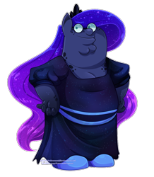 Size: 936x1072 | Tagged: safe, artist:eve-of-halloween, princess luna, anthro, g4, abomination, ambiguous gender, clothes, commission, commissioner:reversalmushroom, cursed image, dress, family guy, fat, female, glasses, highlights, long hair, male, meme, obese, peter griffin, round glasses, shading, shitposting, simple background, solo, this is epic, transparent background, wat