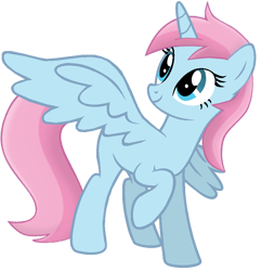 Size: 896x930 | Tagged: safe, artist:tankman, oc, oc only, oc:water lilly, alicorn, pony, blue body, blue eyes, blue skin, female, happy, horn, mare, pink mane, pink tail, simple background, smiling, solo, tail, transparent background, wings