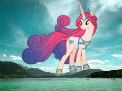 Size: 4032x3024 | Tagged: safe, anonymous editor, artist:inaactive, edit, idw, princess amore, pony, unicorn, g4, crown, female, france, giant pony, giantess, high res, highrise ponies, idw showified, irl, jewelry, macro, mare, mountain, mountain range, photo, ponies in real life, regalia, show accurate, slender, smiling, solo, tall, thin