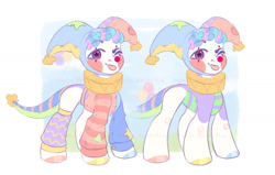 Size: 1280x812 | Tagged: safe, artist:maximkoshe4ka, oc, oc only, oc:patchesfrancesdoodlepancakeknickerbackervii, pony, ;p, clothes, clown, clown makeup, hat, jester, jester hat, male, one eye closed, simple background, solo, sweater, tongue out