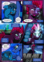 Size: 2480x3508 | Tagged: safe, artist:dsana, glitter drops, princess luna, spring rain, tempest shadow, oc, oc:lullaby dusk, alicorn, pegasus, pony, unicorn, comic:a storm's lullaby, g4, crying, female, filly, foal, high res, lightning, mare