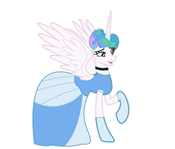 Size: 1187x1011 | Tagged: safe, artist:brightstar40k, princess celestia, alicorn, pony, g4, cinderella, clothes, dress, gown, simple background, solo, white background