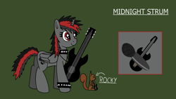 Size: 1920x1080 | Tagged: safe, artist:platinumdrop, oc, oc:midnight strum, alicorn, pony, squirrel, choker, commission, guitar, microphone, musical instrument, rocker, spiked choker, spiked wristband, wristband, ych result