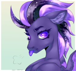 Size: 1600x1500 | Tagged: safe, artist:deadoyster, oc, oc only, oc:shadow galaxy, pegasus, pony, :p, bust, commission, ear fluff, ethereal mane, female, gradient background, mare, portrait, solo, starry mane, tongue out, wings, ych result