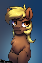 Size: 2000x3000 | Tagged: safe, artist:jedayskayvoker, oc, oc only, oc:thunderled, earth pony, pony, bust, chest fluff, crossed hooves, fluffy, gradient background, high res, hooves, icon, looking at you, male, portrait, smiling, smiling at you, solo, stallion