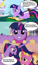 Size: 1000x1689 | Tagged: safe, edit, edited screencap, editor:incredibubbleirishguy, screencap, luster dawn, twilight sparkle, alicorn, pony, unicorn, friendship is magic, g4, magical mystery cure, the last problem, beginning, book, canterlot, crown, end, jewelry, older, older twilight, older twilight sparkle (alicorn), princess twilight 2.0, quote, regalia, speech bubble, twilight sparkle (alicorn), unicorn twilight