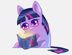 Size: 1416x1080 | Tagged: safe, artist:erein, twilight sparkle, pony, unicorn, g4, big ears, big eyes, book, chibi, cute, female, simple background, solo, unicorn twilight