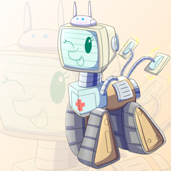 Size: 5000x5000 | Tagged: safe, artist:trackheadtherobopony, oc, oc:medibot, pony, robot, robot pony, defibrillator, generator, monitor, router, solo, tank tracks, zoom layer