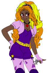Size: 712x1121 | Tagged: safe, artist:icicle-niceicle-1517, artist:kawaiifabyu, color edit, edit, adagio dazzle, human, g4, alternate hairstyle, belt, boots, clothes, colored, dark skin, female, fingerless gloves, gem, gloves, hairband, humanized, leggings, shoes, shorts, simple background, siren gem, solo, tank top, transparent background