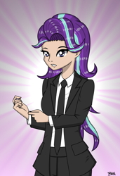 Size: 1796x2628 | Tagged: safe, artist:banquo0, part of a set, starlight glimmer, human, g4, clothes, female, humanized, necktie, pants, shirt, solo, suit