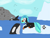 Size: 3130x2401 | Tagged: safe, artist:supahdonarudo, oc, oc only, oc:icebeak, bird, classical hippogriff, hippogriff, orca, penguin, bowtie, cloud, high res, ice, jewelry, looking at each other, looking at someone, lying down, necklace, ocean, prone, water