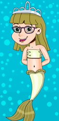 Size: 601x1228 | Tagged: safe, artist:ocean lover, zippoorwhill, human, mermaid, g4, bandeau, bare shoulders, belly, belly button, blue background, bubble, cheerful, child, crown, cute, excited, female, fins, fish tail, glasses, hand behind back, human coloration, humanized, jewelry, light skin, looking at you, mermaid tail, mermaidized, mermay, midriff, ms paint, ocean, open mouth, open smile, simple background, sleeveless, smiling, smiling at you, solo, species swap, tail, tail fin, teal eyes, tiara, underwater, water, zippoorbetes