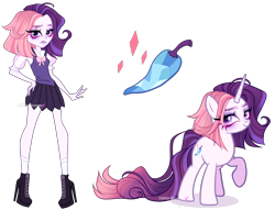 Size: 4824x3690 | Tagged: safe, artist:gihhbloonde, oc, oc only, human, pony, unicorn, equestria girls, g4, boots, bowtie, clothes, female, gradient tail, horn, human ponidox, lipstick, long tail, mare, parent:cayenne, parent:rarity, pleated skirt, purple eyes, raised hoof, self paradox, self ponidox, shoes, simple background, skirt, smiling, socks, solo, sweater vest, tail, transparent background, unicorn oc, vest