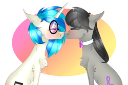Size: 6000x4000 | Tagged: safe, artist:mynameislele, dj pon-3, octavia melody, vinyl scratch, earth pony, pony, unicorn, g4, absurd resolution, boop, chest fluff, duo, eyes closed, female, lesbian, noseboop, ship:scratchtavia, shipping, simple background, white background