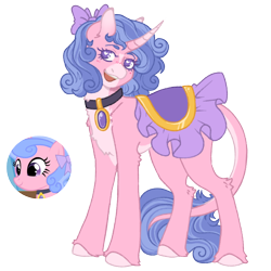 Size: 1000x1000 | Tagged: safe, artist:kazmuun, royal ribbon, pony, unicorn, series:kazmuun's drawing every pony, g4, alternate design, blush lines, blushing, bow, chest fluff, choker, clothes, coat markings, collar, colored eyelashes, colored hooves, concave belly, countershading, curved horn, dress, facial markings, female, fetlock tuft, gradient ears, gradient horn, hair bow, heart, heart eyes, hooves, horn, leg fluff, leonine tail, looking at you, mare, mealy mouth (coat marking), neck fluff, open mouth, open smile, pale belly, purple eyelashes, redesign, saddle, screencap reference, simple background, smiling, solo, standing, star (coat marking), stripe (coat marking), tack, tail, transparent background, turned head, unshorn fetlocks, white pupils, wingding eyes