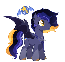 Size: 2000x1912 | Tagged: safe, artist:dixieadopts, oc, oc only, oc:shadow spark, bat pony, pony, clothes, coat markings, colored hooves, colored wings, cute, cute little fangs, ear piercing, earring, fangs, freckles, golden eyes, gradient mane, gradient tail, jewelry, looking up, male, piercing, scarf, simple background, slit pupils, smiling, socks (coat markings), solo, sparkly mane, sparkly tail, spread wings, stallion, standing, tail, transparent background, wings, yellow eyes