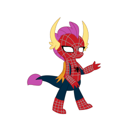 Size: 2100x2100 | Tagged: safe, artist:chanyhuman, smolder, dragon, g4, clothes, cosplay, costume, dragoness, female, high res, male, marvel, marvel cinematic universe, marvel comics, simple background, solo, spider-man, transparent background