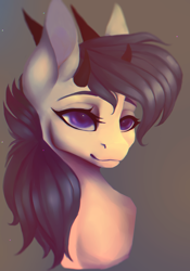 Size: 1400x2000 | Tagged: safe, artist:minckies, oc, oc only, pony, bust, eyelashes, female, horns, mare, smiling, solo
