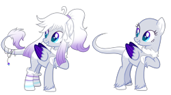 Size: 4791x2671 | Tagged: safe, artist:angellightyt, oc, oc only, oc:aurora moon, pegasus, pony, bald, base used, clothes, duo, eyelashes, female, hoof on chest, looking back, mare, pegasus oc, simple background, smiling, socks, transparent background, unshorn fetlocks