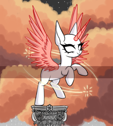 Size: 3440x3840 | Tagged: safe, artist:justsadluna, oc, oc only, alicorn, pony, alicorn oc, cloud, commission, eyelashes, female, high res, horn, mare, outdoors, rearing, smiling, solo, wings, your character here